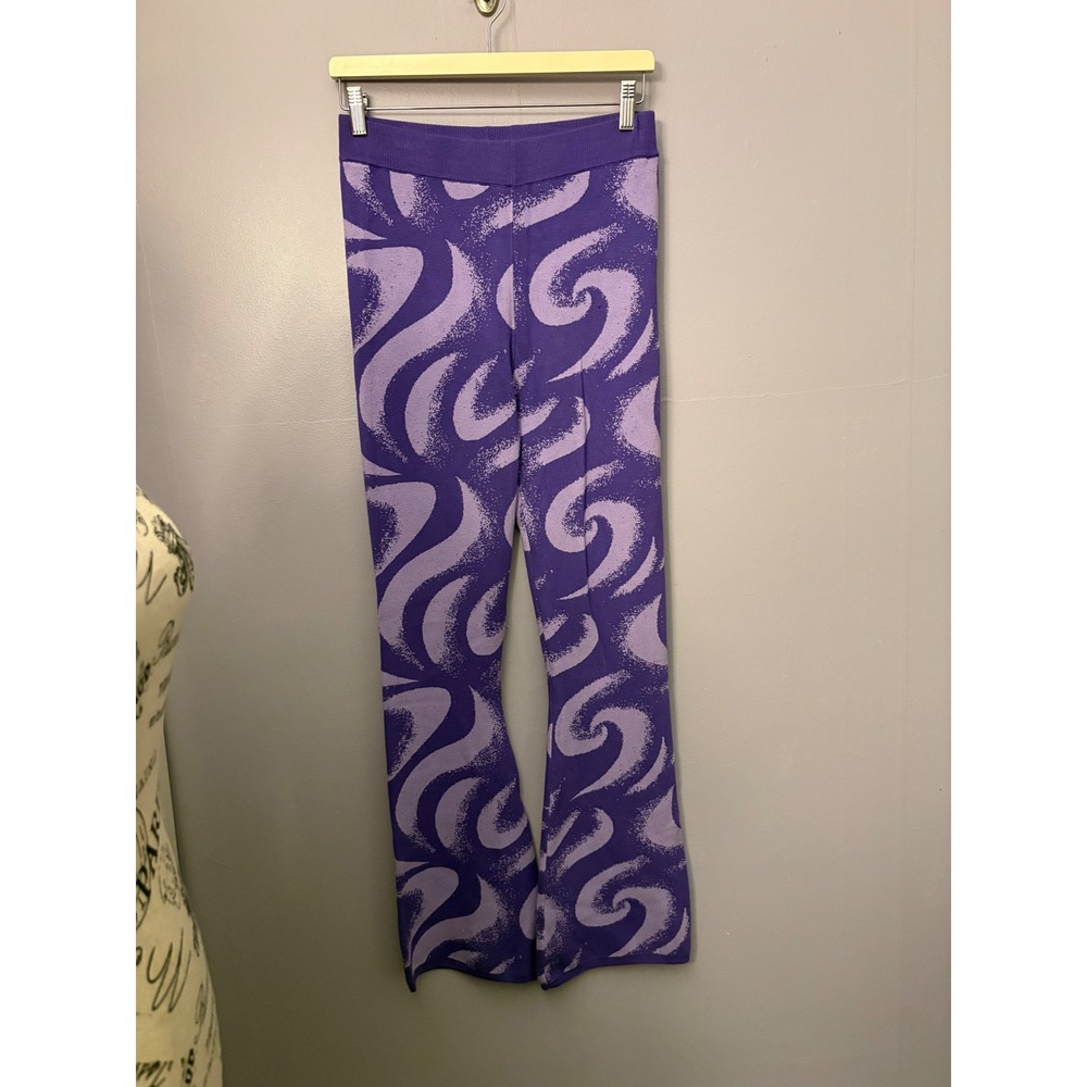Purple Psychedelic Swirl Knit Flare Pants Retro High‎ Waisted Bell Bottoms Small